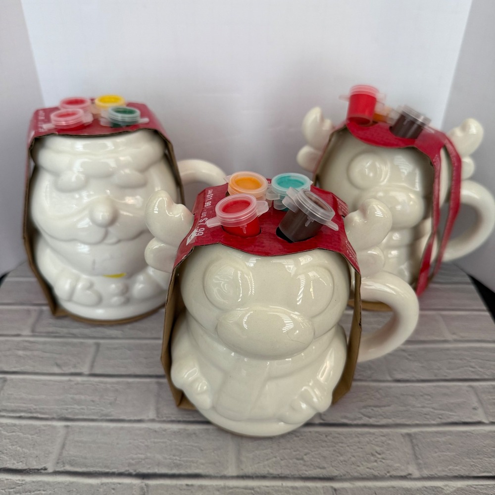 Creatology Christmas Paint Your Own Ceramic Mug Kit Santa 2 Reindeer Set/3 NEW